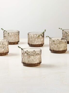 CB2 Buchanan Smoked Stacking Double Old-Fashioned Glasses - Set of 4